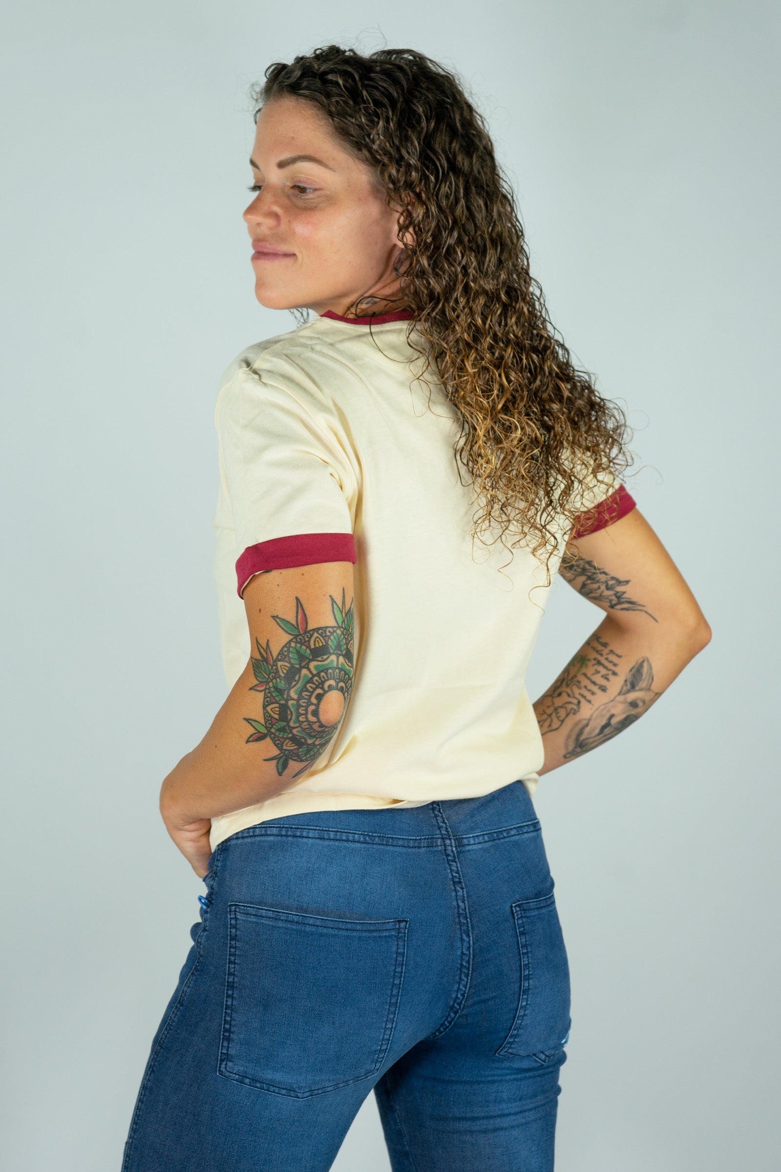 Camiseta Algodón Orgánico Ringer Beige Mujer